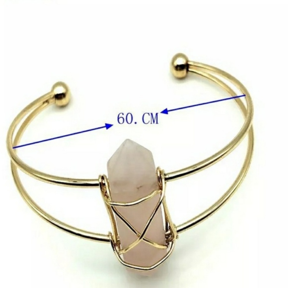 Elegant Natural Pink Stone Bangle Bracelet - Picture 4 of 6